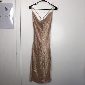 Blanc Midi Slip Dress Cowl Neck 90s Y2K Spotted Open Strappy Back Womens S